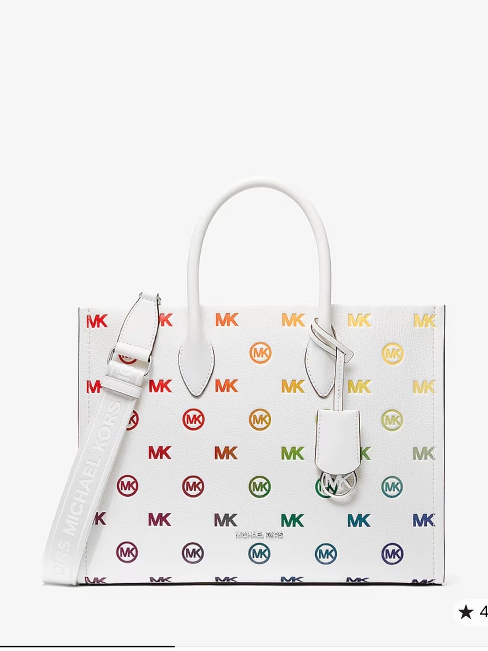 Michael Kors White Mirella Tote Bag with Rainbow MK Logo